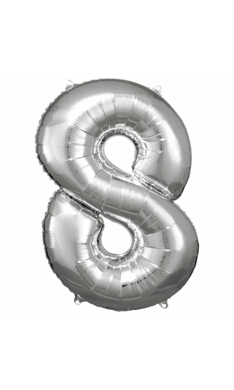 34 Inch Foil Balloon Number 8 - Silver