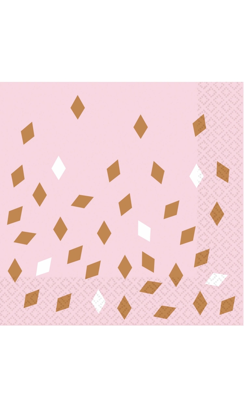Rose Gold Birthday Napkins 33 x 33 cm - 16pk