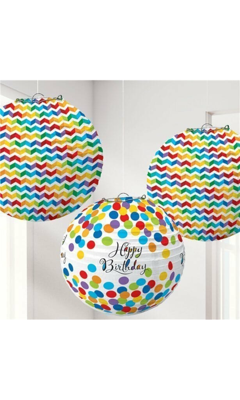 Bright Birthday Lanterns 9.5 in (24.1cm) - 3pk