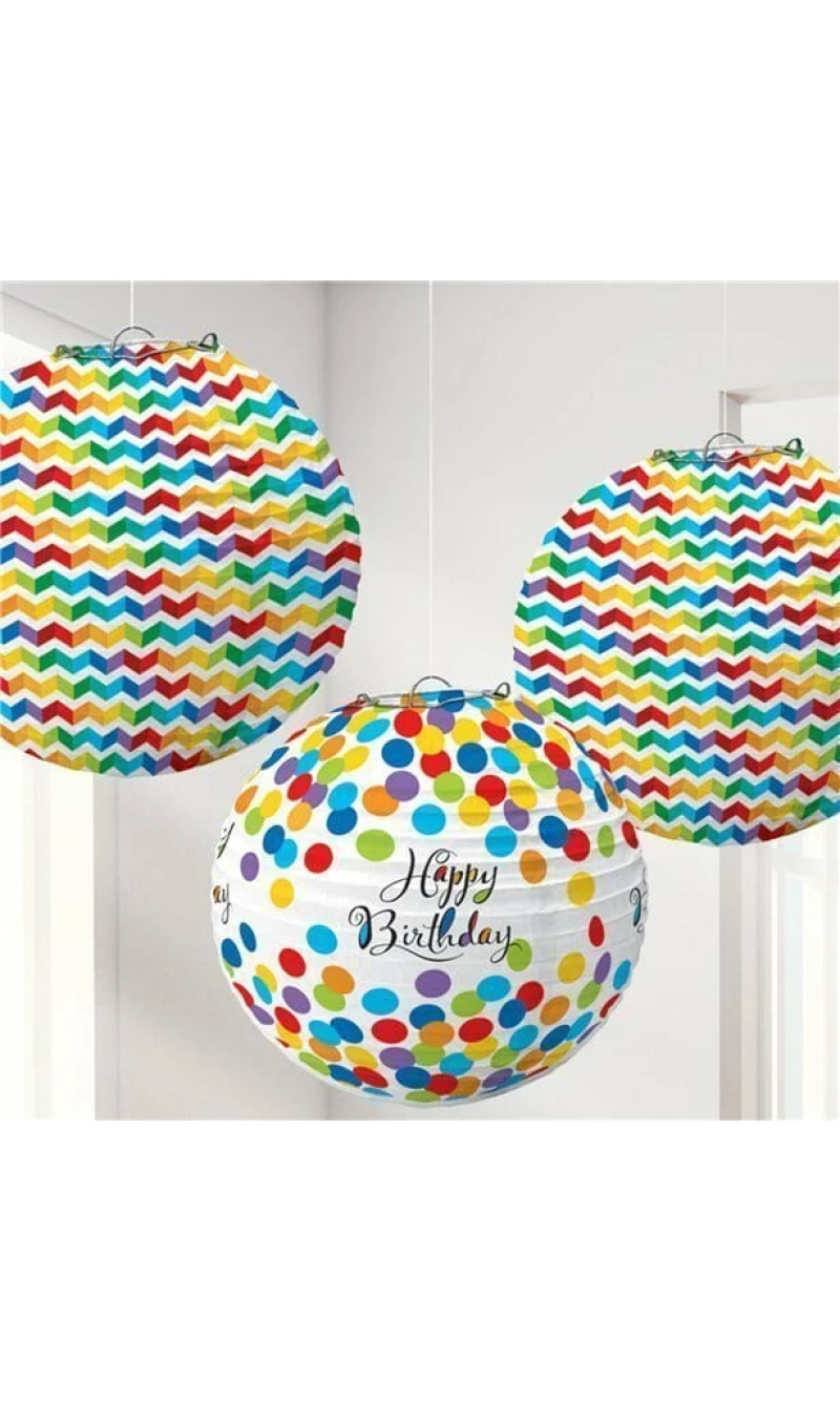 Bright Birthday Lanterns 9.5 in (24.1cm) - 3pk