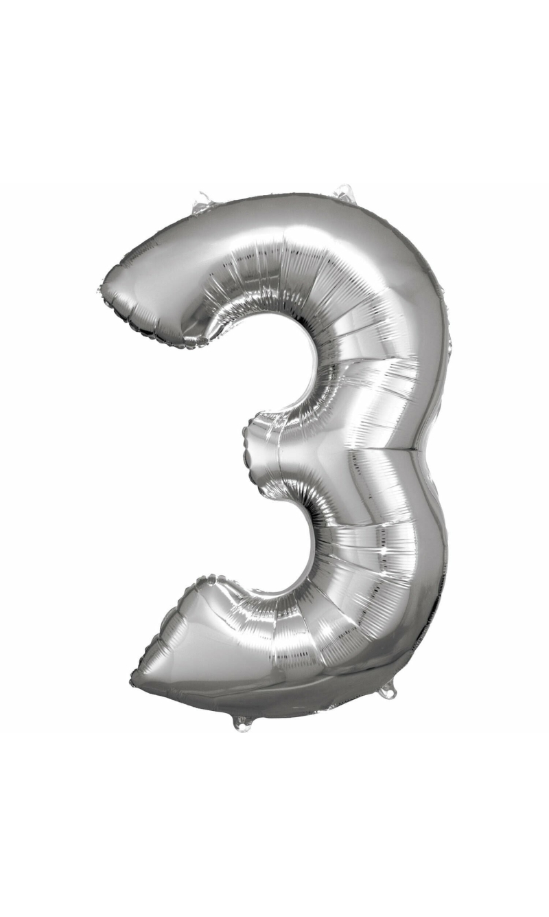 34 Inch Foil Balloon Number 3 - Silver