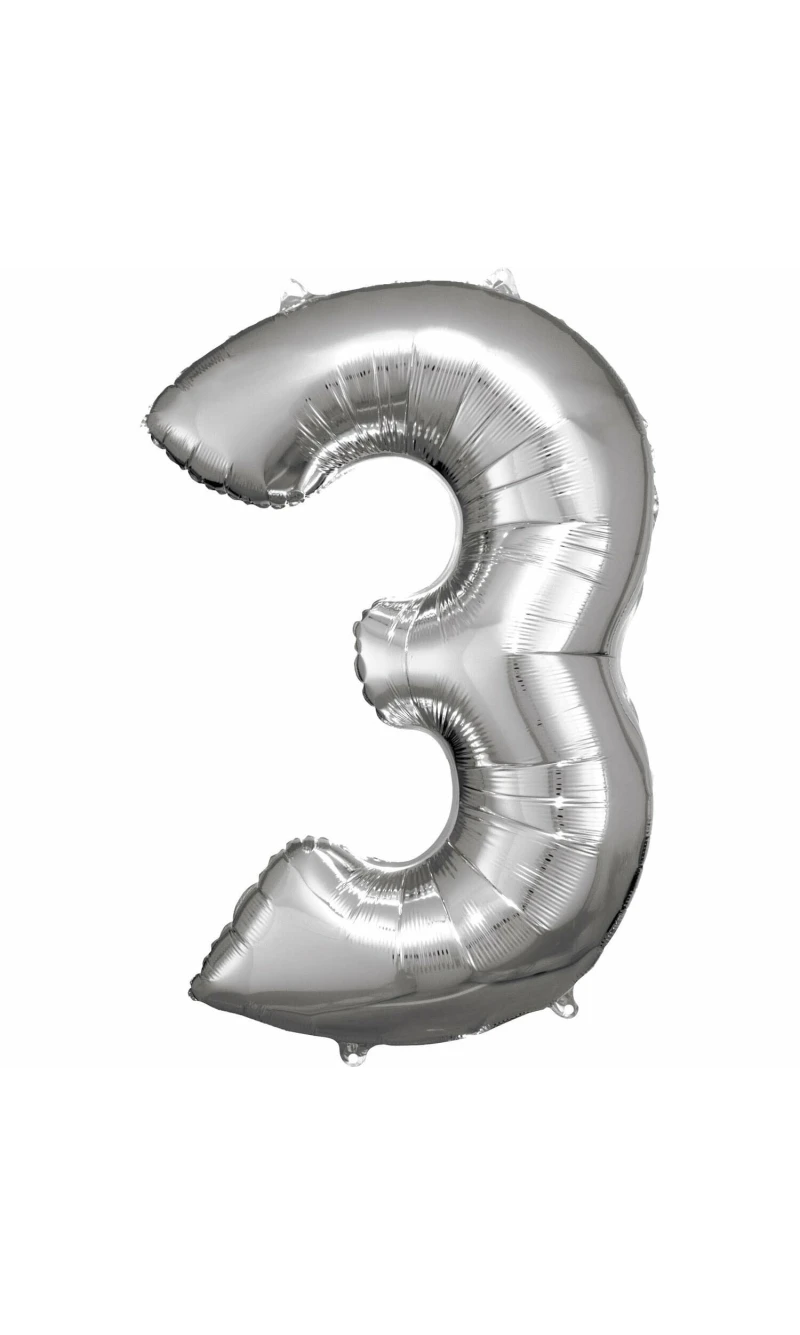 34 Inch Foil Balloon Number 3 - Silver