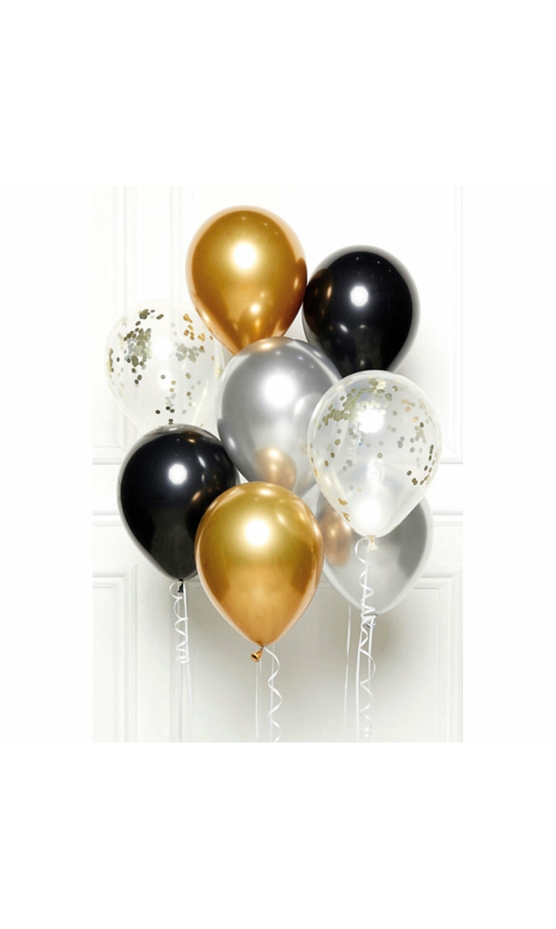 Balloon Bouquet Black Gold Silver - 8pk