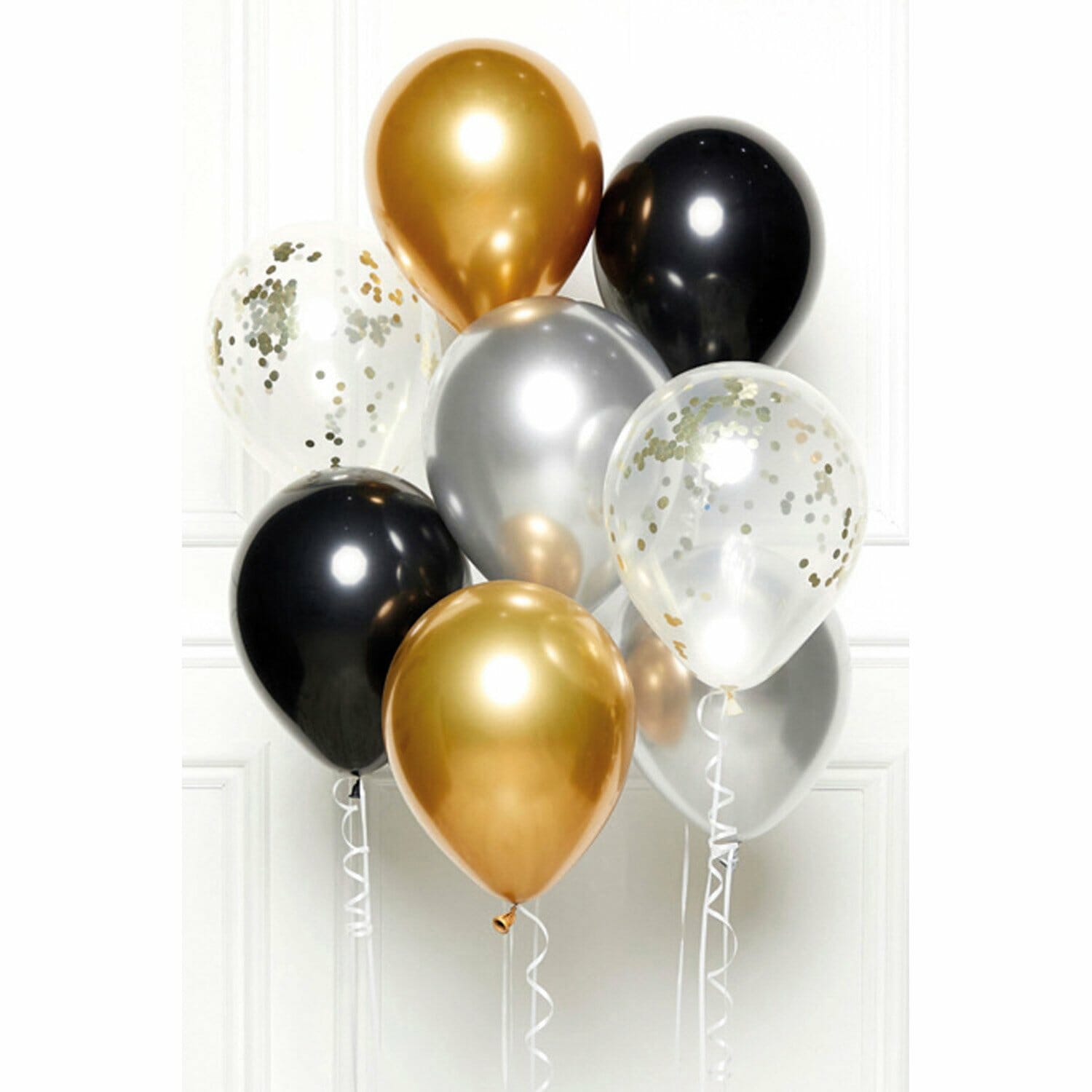 Balloon Bouquet Black Gold Silver - 8pk