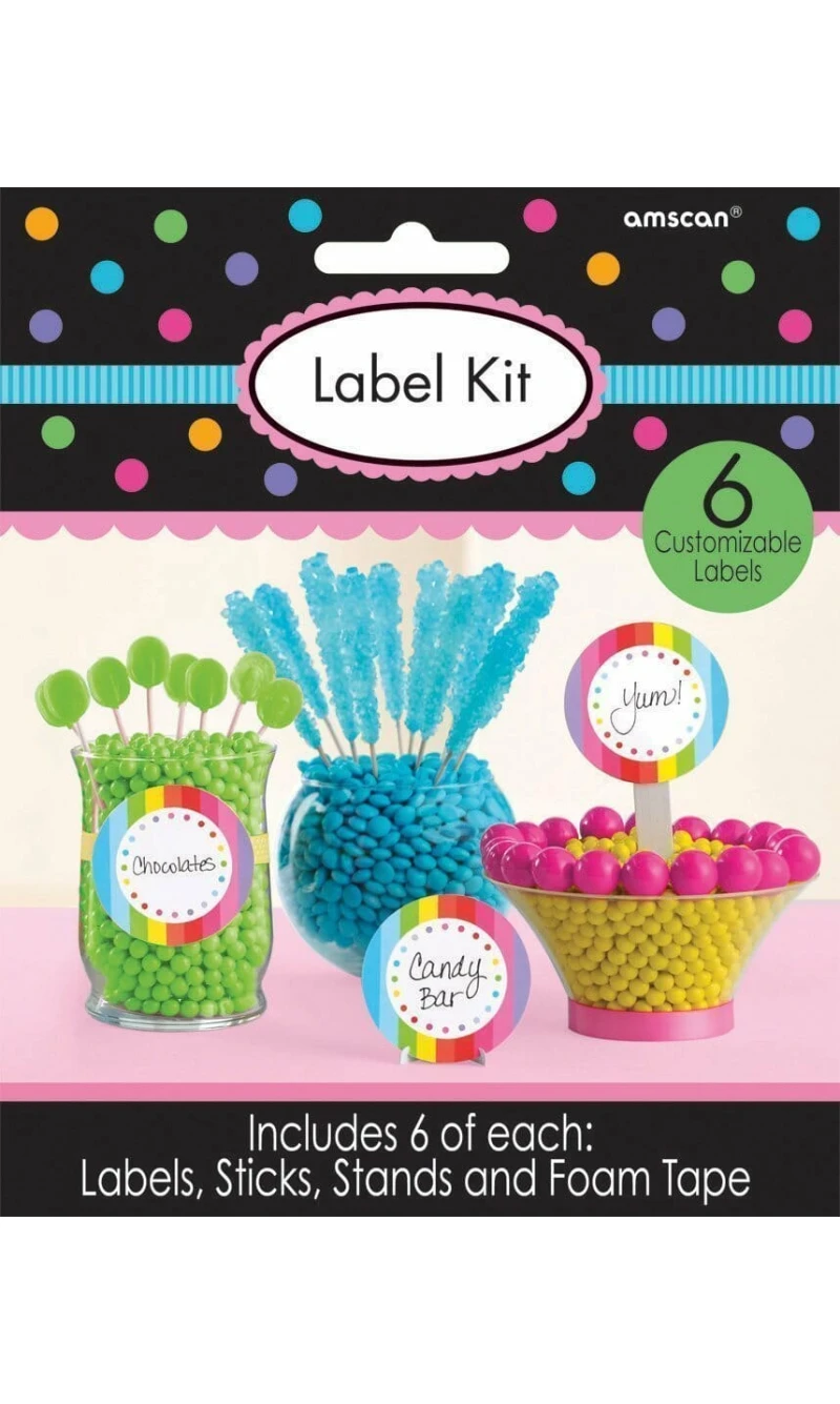 Multi Colour Candy Buffet Scalloped Labels Kit 5cm - 6pk