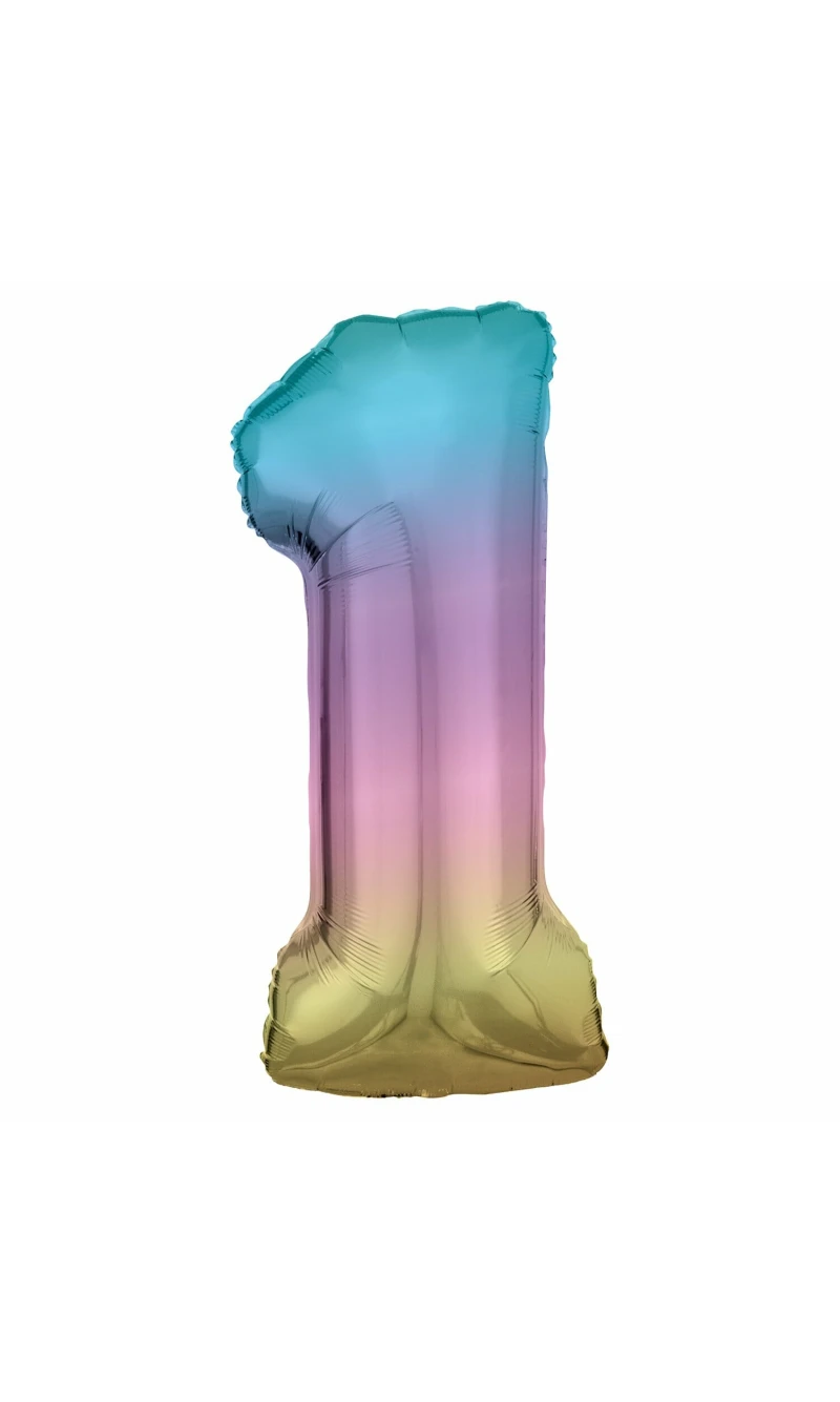 34 Inch Foil Balloon Number 1 - Pastel Rainbow