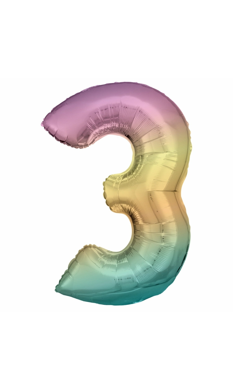 34 Inch Foil Balloon Number 3 - Pastel Rainbow