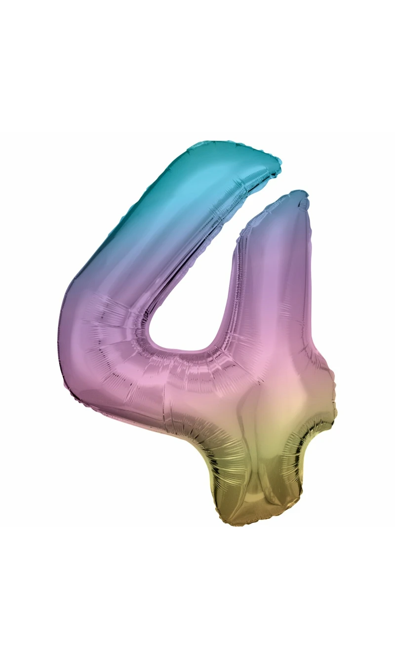 34 Inch Foil Balloon Number 4 - Pastel Rainbow