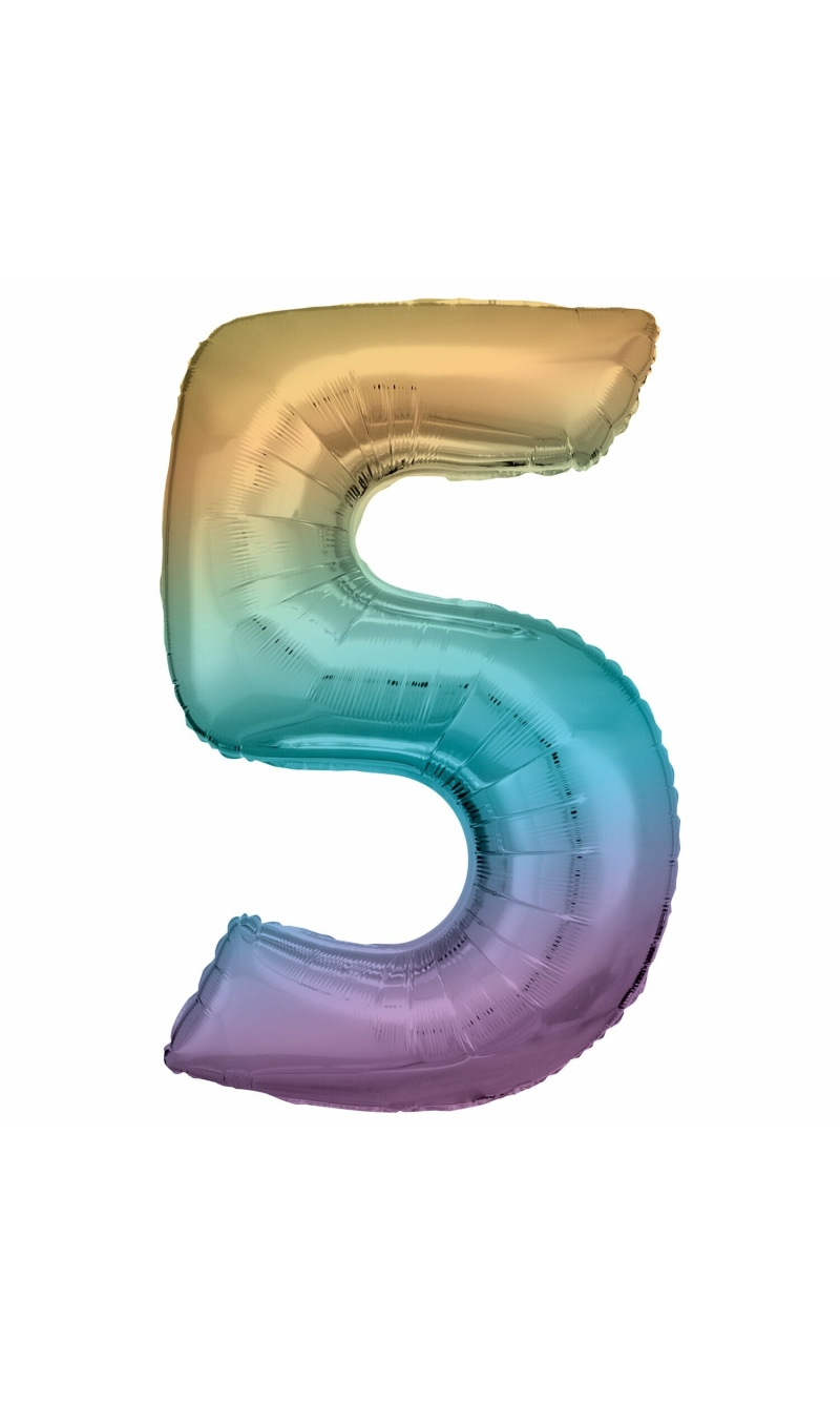 34 Inch Foil Balloon Number 5 - Pastel Rainbow