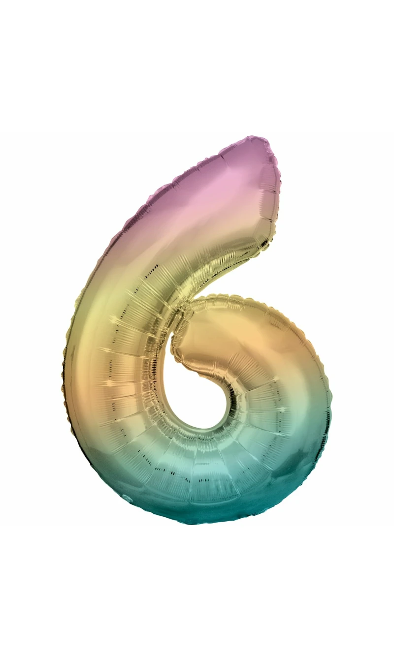 34 Inch Foil Balloon Number 6 - Pastel Rainbow