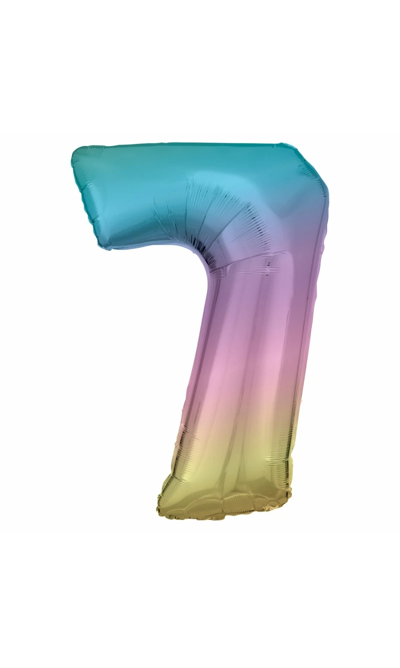 34 Inch Foil Balloon Number 7 - Pastel Rainbow