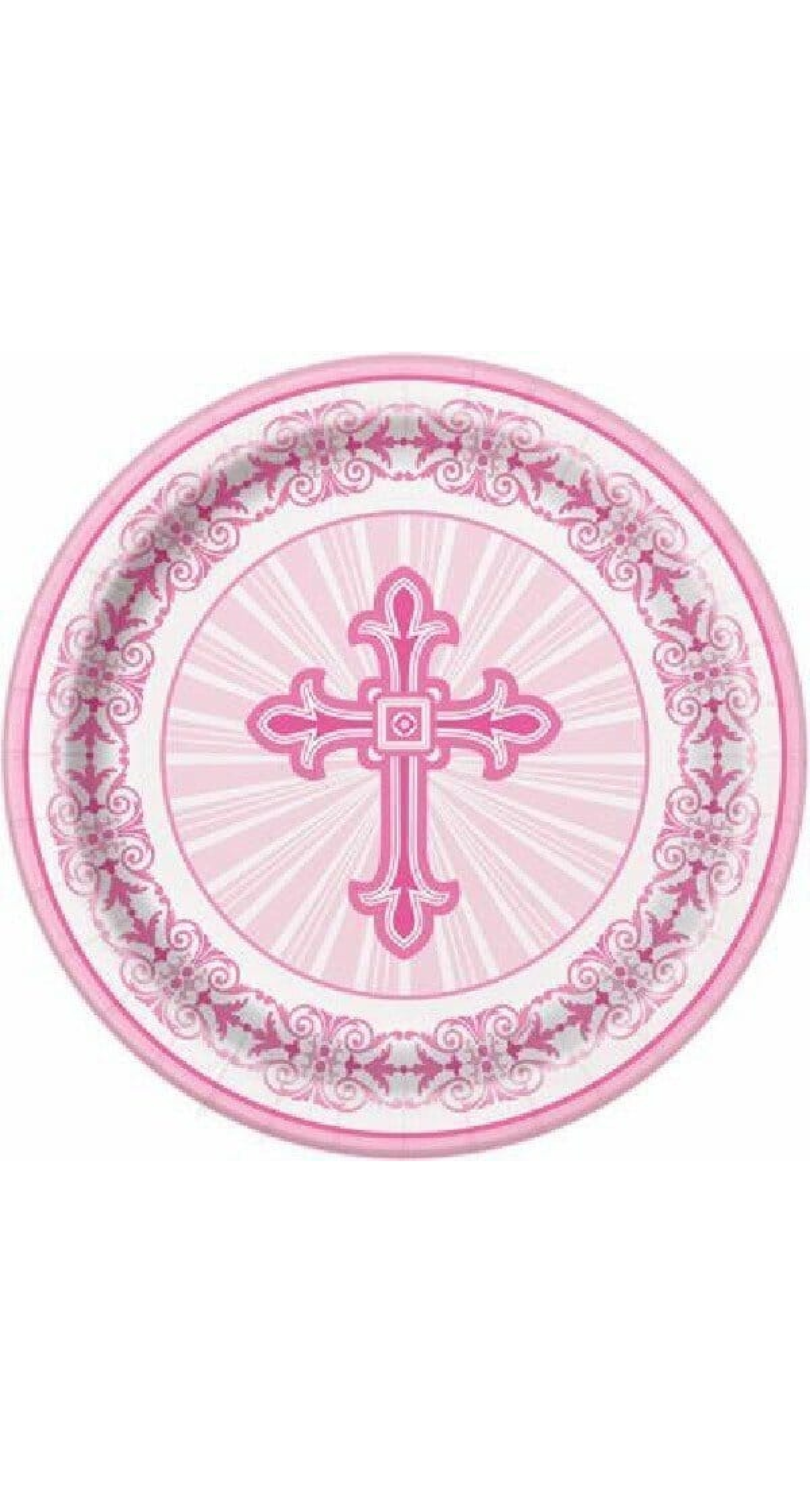 Radiant Cross Pink Large Paper Plates 21.9cm - 8pk