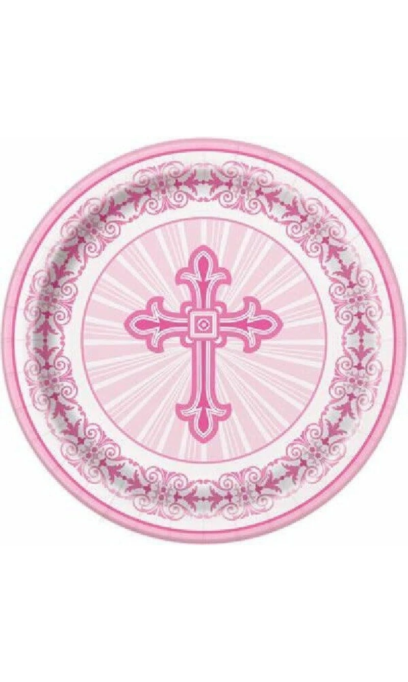 Radiant Cross Pink Large Paper Plates 21.9cm - 8pk