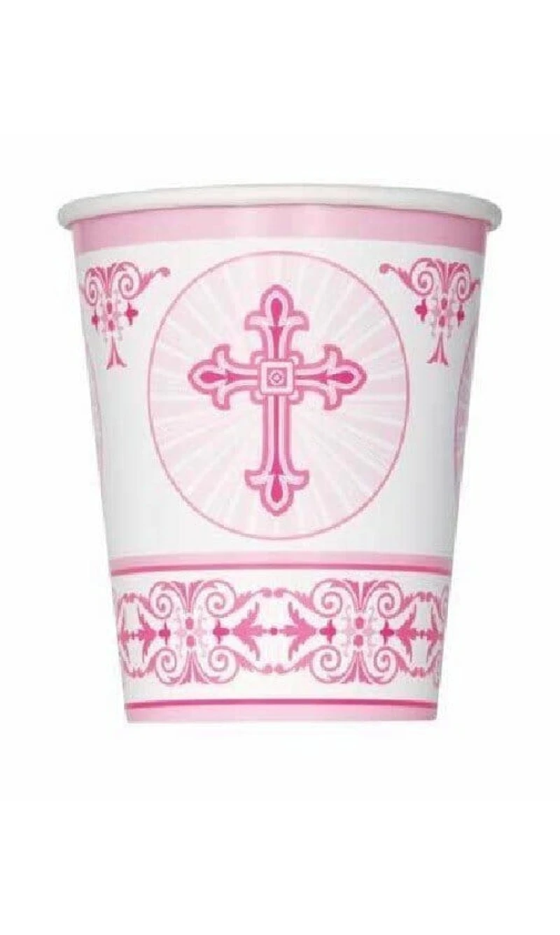 Radiant Cross Pink Paper Cups 270ml - 8pk