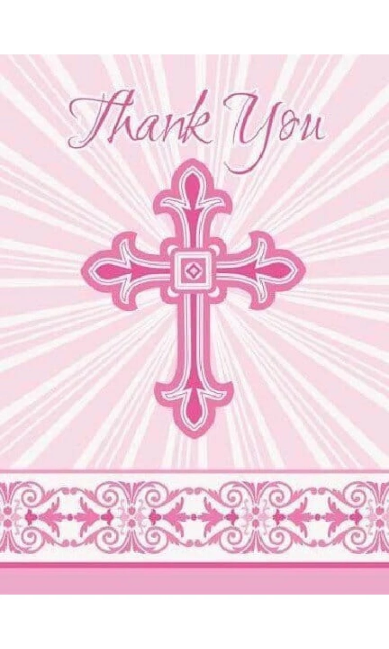 Radiant Cross Pink Thank You Notes With Envelopes 10cm x 14cm - 8pk
