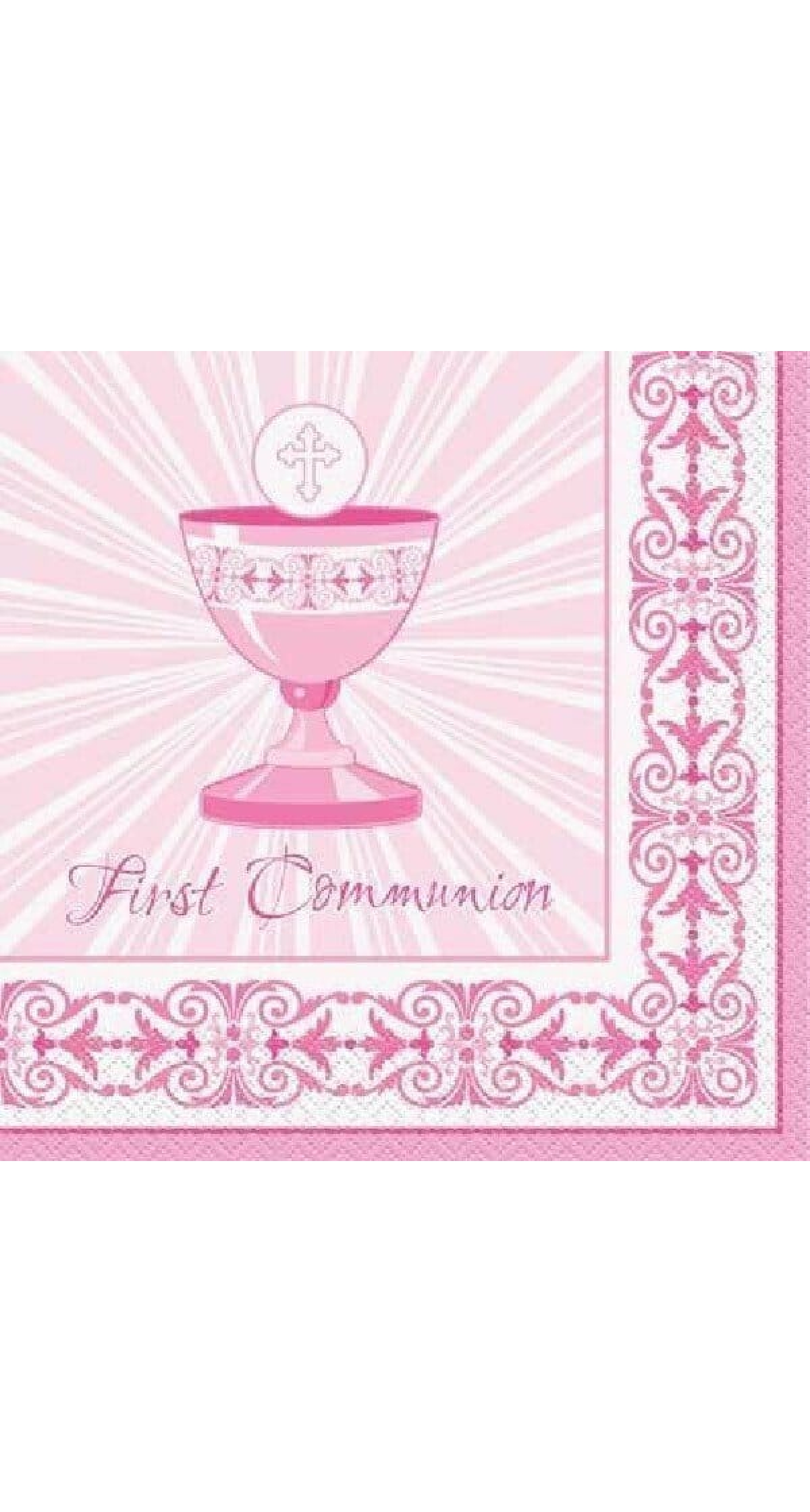 Radiant Cross Pink First Communion Napkins 33cm x 33cm - 16pk
