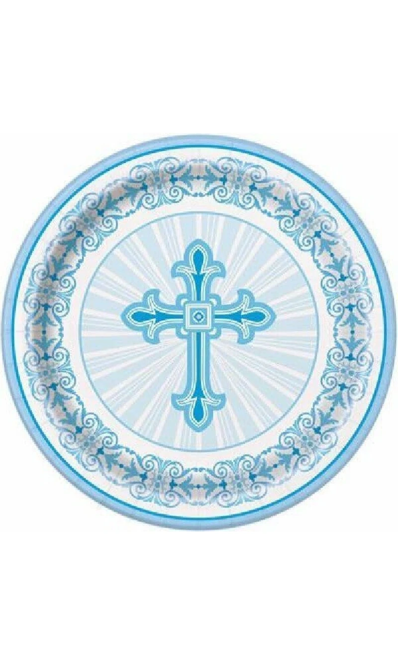 Radiant Cross Blue Large Paper Plates 21.9cm - 8pk