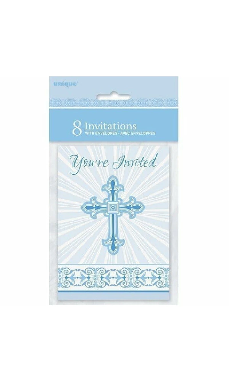 Radiant Cross Blue Invitations With Envelopes 10cm x 14cm - 8pk