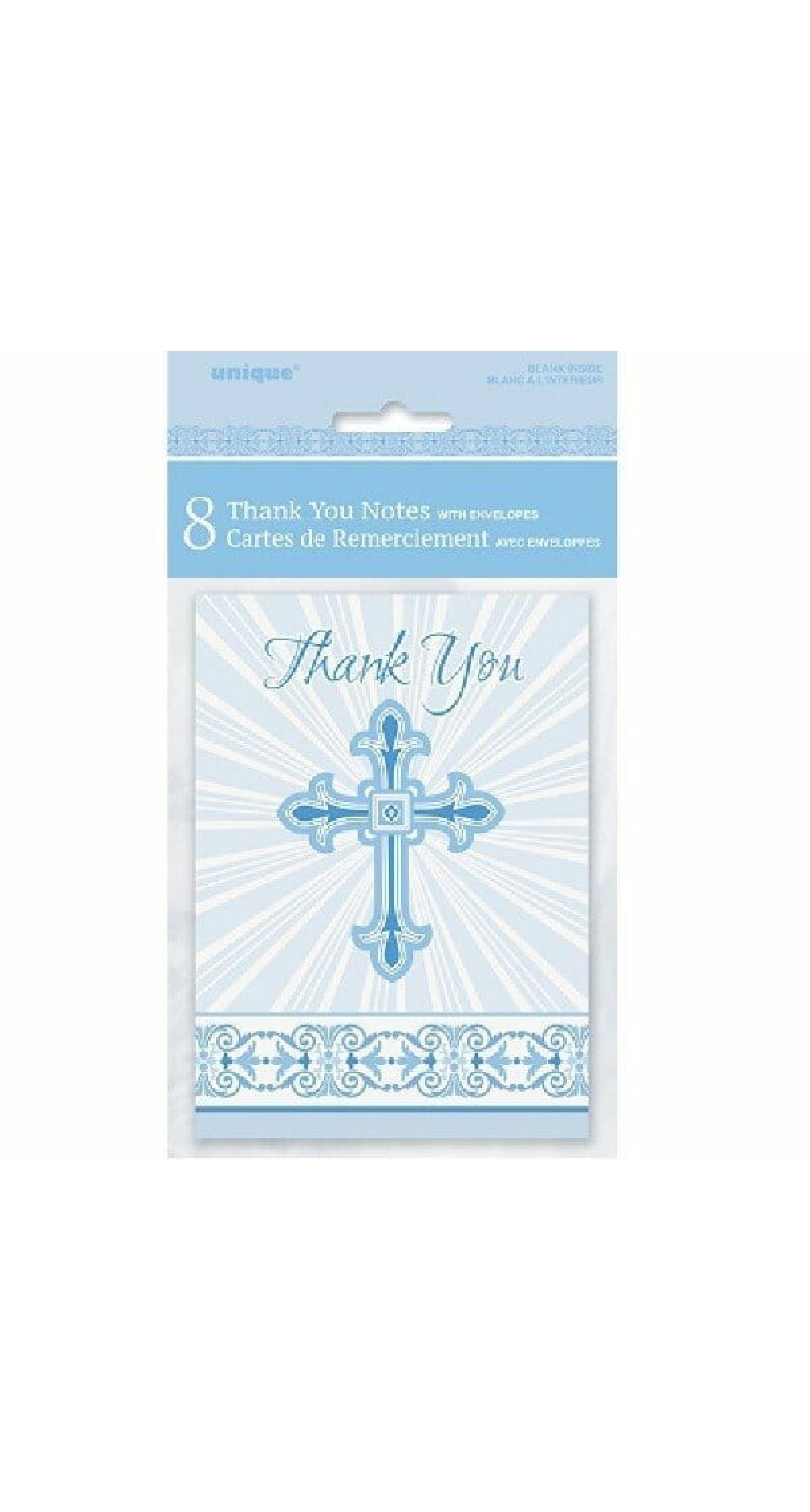Radiant Cross Blue Thank You Notes With Envelopes 10cm x 14cm - 8pk