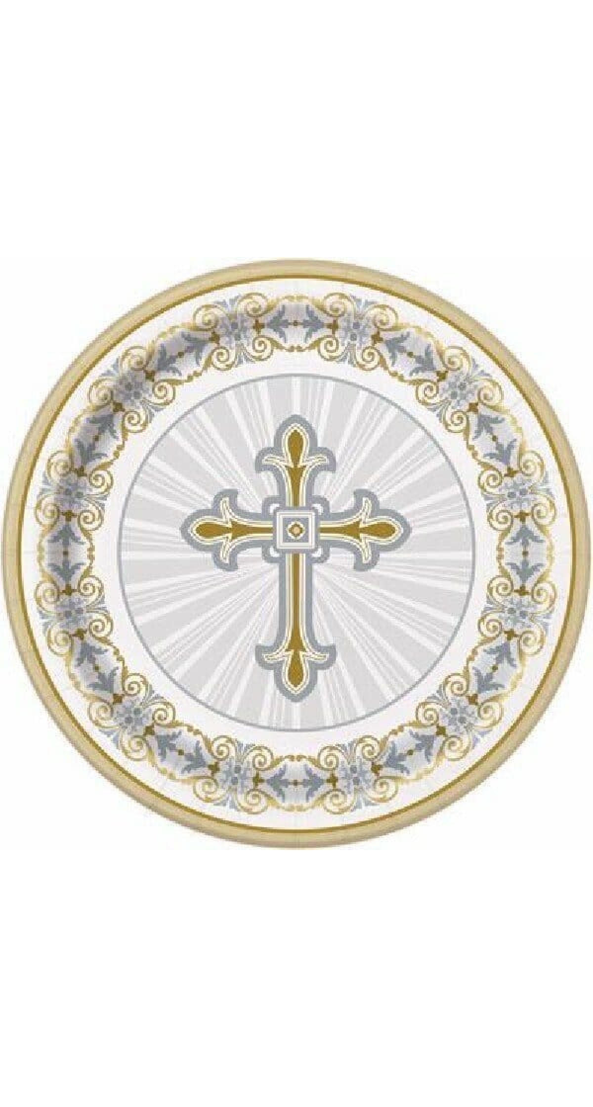 Radiant Cross Silver & Gold Paper Plates 21.9cm - 8pk
