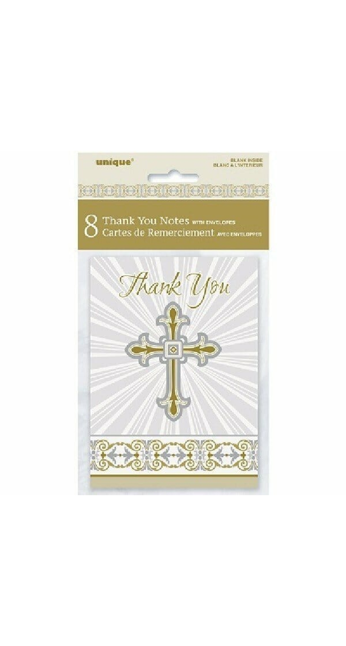 Radiant Cross Silver & Gold Thank You Notes With Envelopes 10cm x 14cm - 8pk