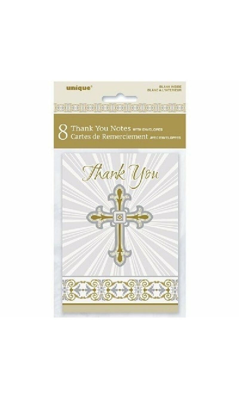 Radiant Cross Silver & Gold Thank You Notes With Envelopes 10cm x 14cm - 8pk