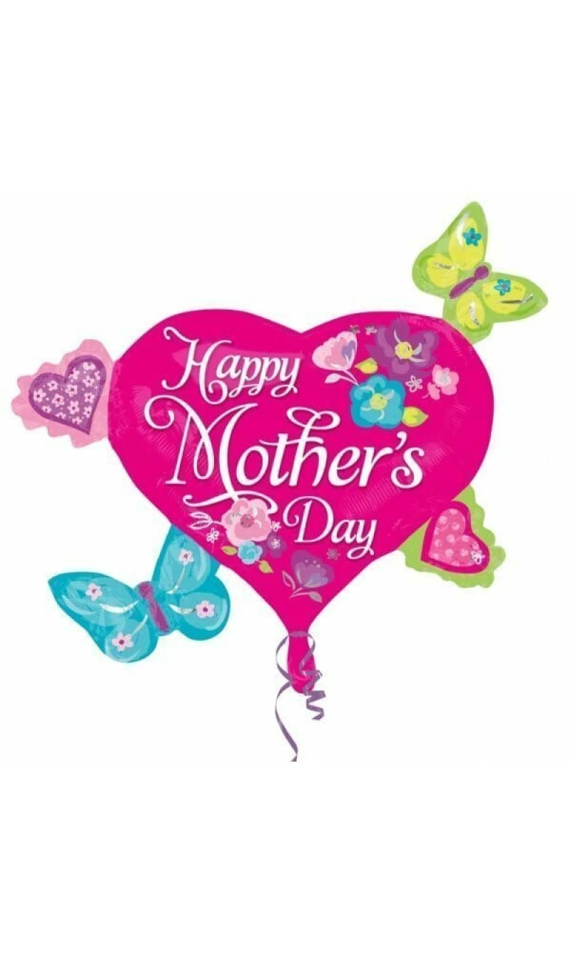 Happy Mother's Day Butterflies & Hearts Foil Balloon Super Shape 30" x 26" (76cm x 66cm)