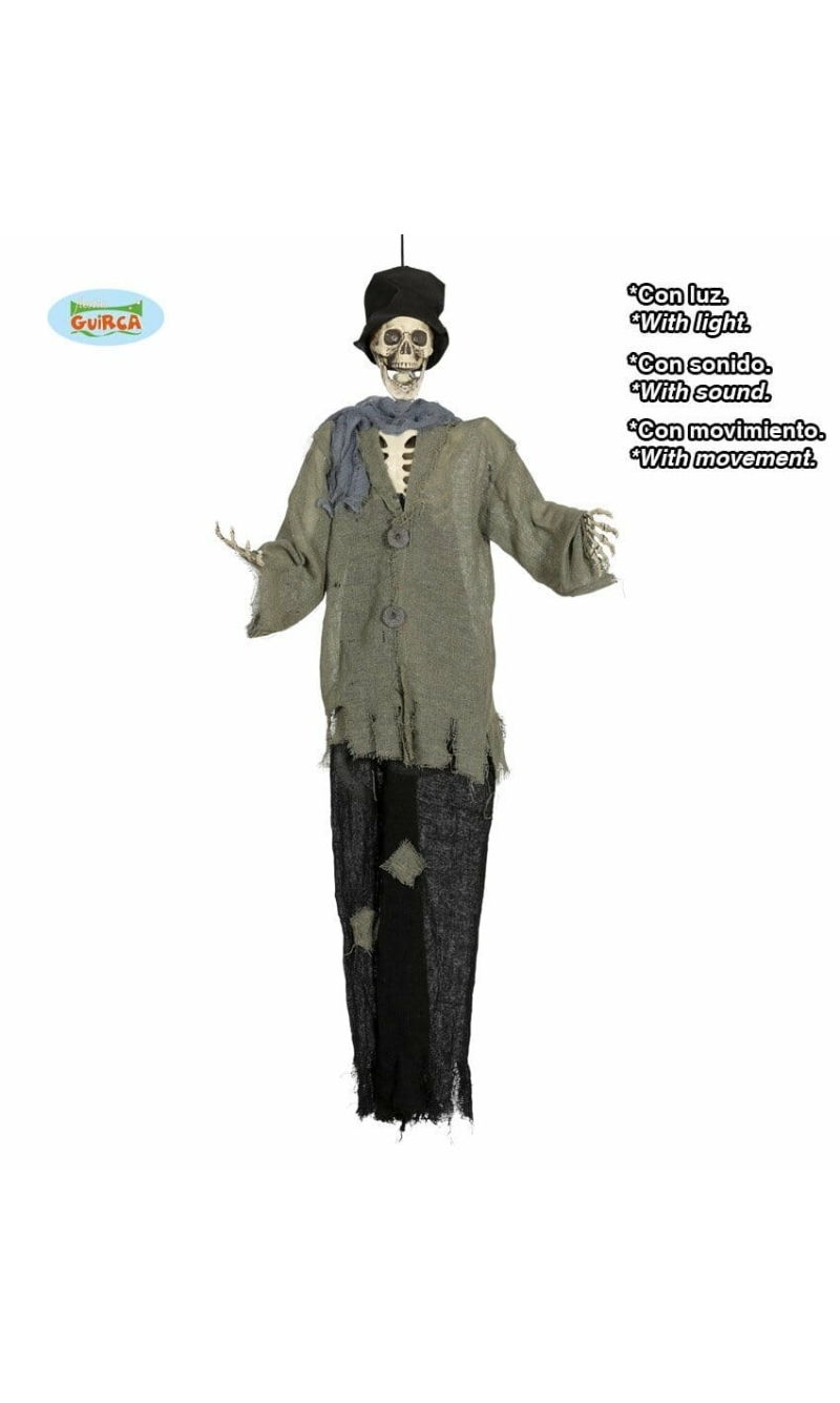 Hanging Cemetery Skeleton with Light, Sound & Movement - 110cm