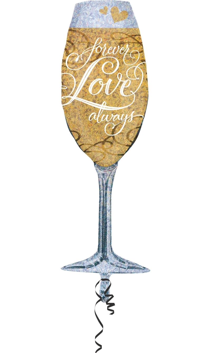 Champagne Glass Forever Love Super Shape Foil Balloon 14'' x 38'' (35cm x 96cm)