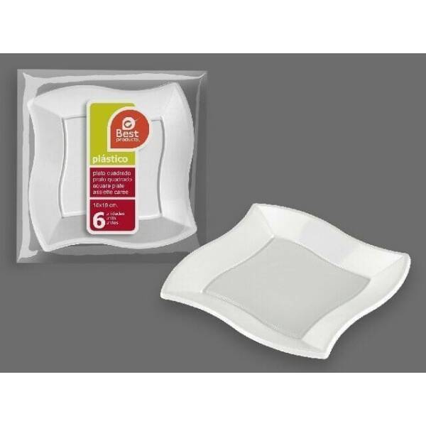 White Square Waves Palte 18 cm - 6pk