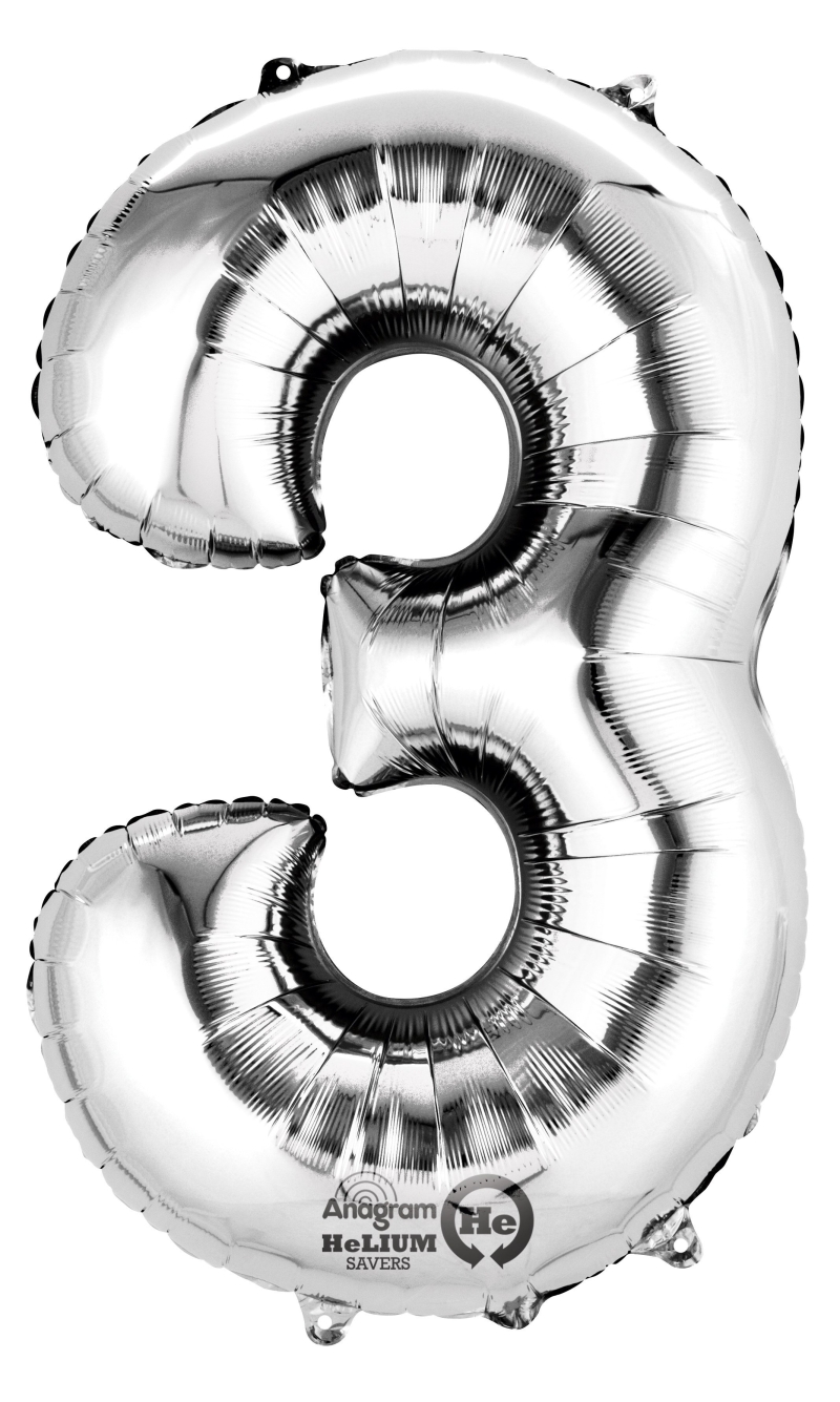 Silver Number " 3 " Foil Balloon 34''