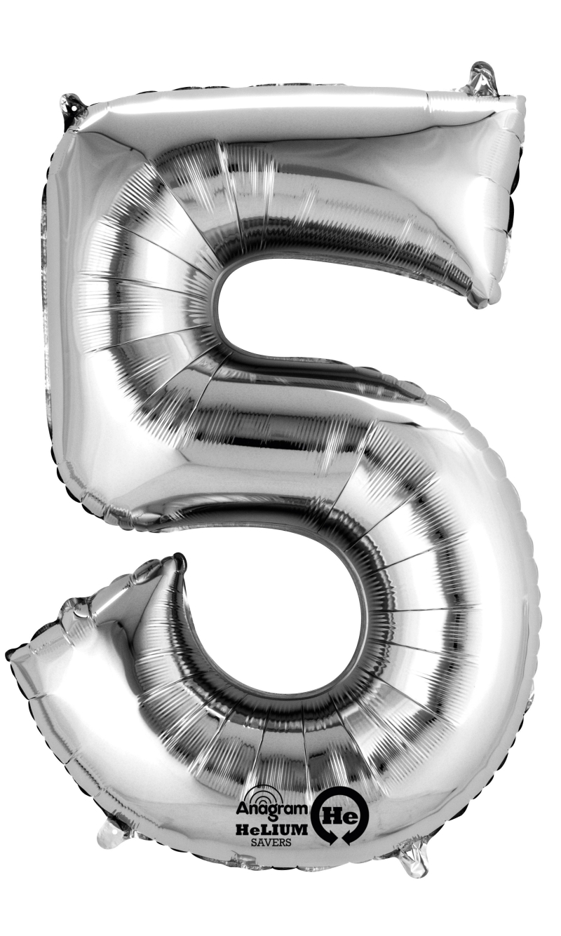 Silver Number " 5 " Foil Balloon 34''