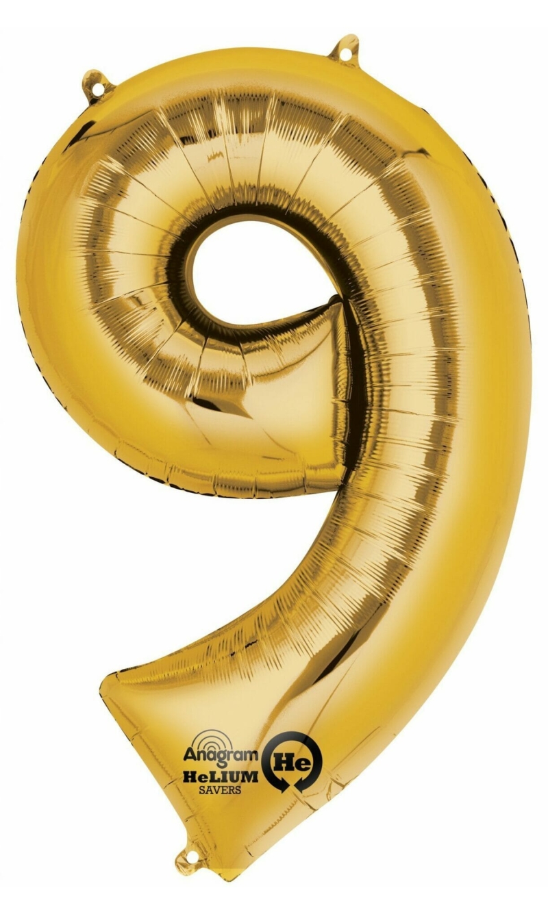 Gold Number " 9 " Foil Balloon 34''