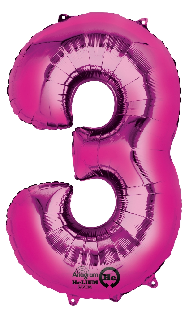 Pink Number " 3 " Foil Balloon 34''