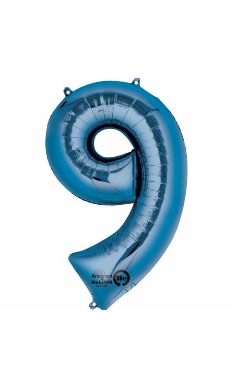 Blue Number " 9 " Foil Balloon 34''
