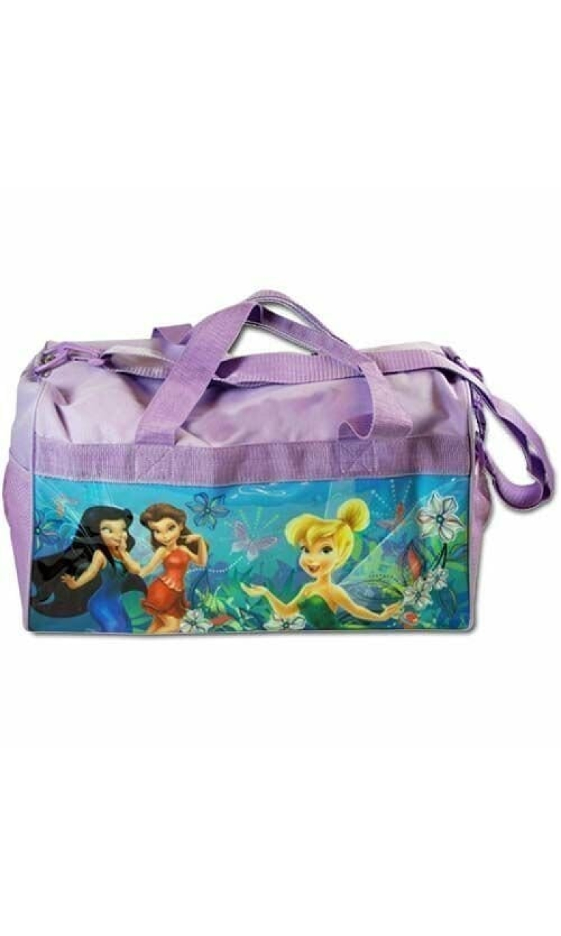 Tinkerbell & Fairies Purple Polyester Duffle Bag w/ Side Panels - 17" x 10"