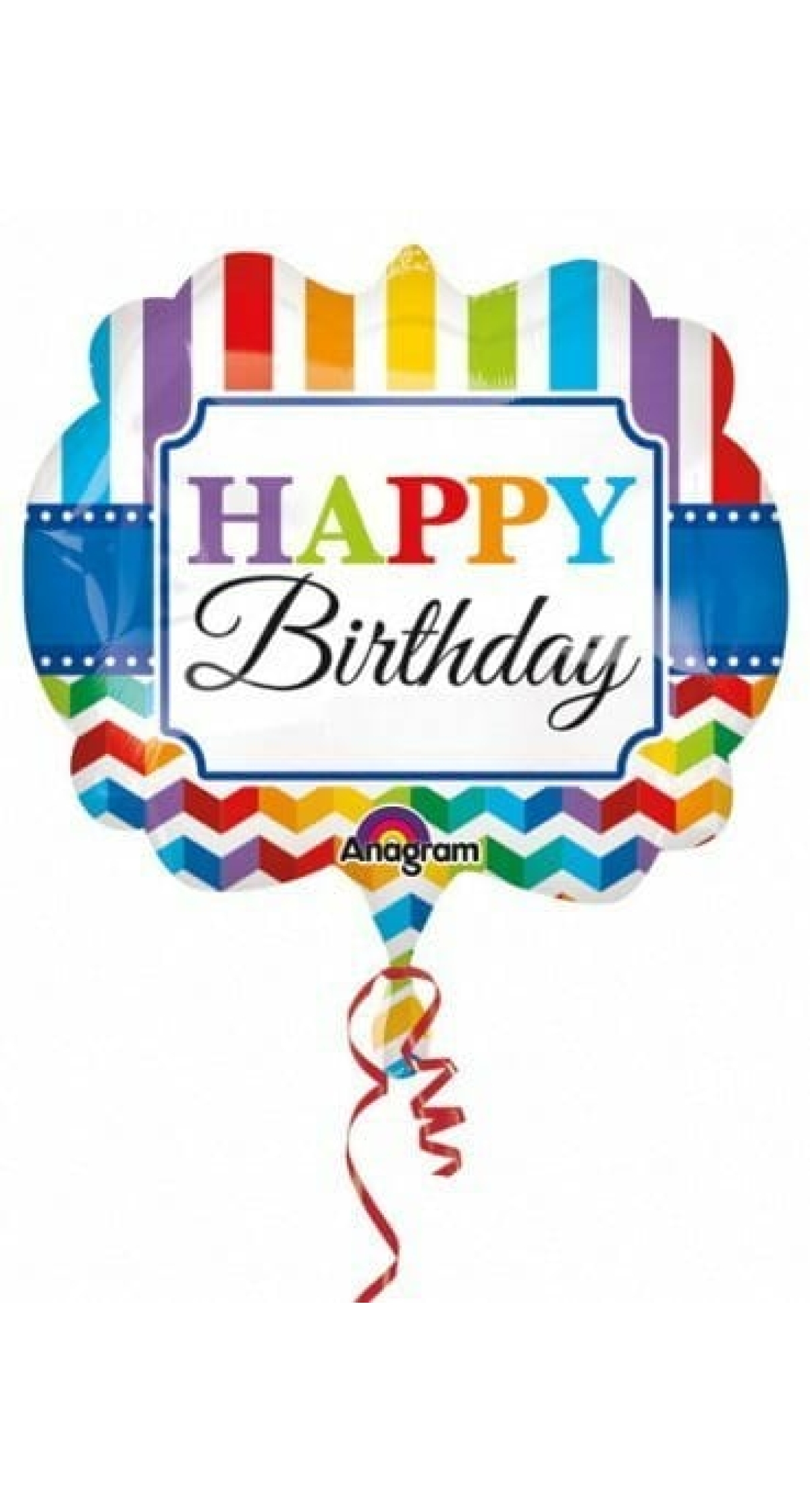 Stripe & Chevron Happy Birthday Supe Shape Foil Balloon 25" x 22" (63cm x 55cm)