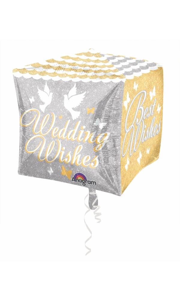 Shimmering Wedding Wishes Cubez Foil Balloon 15'' x 15'' (38cm x 38cm)