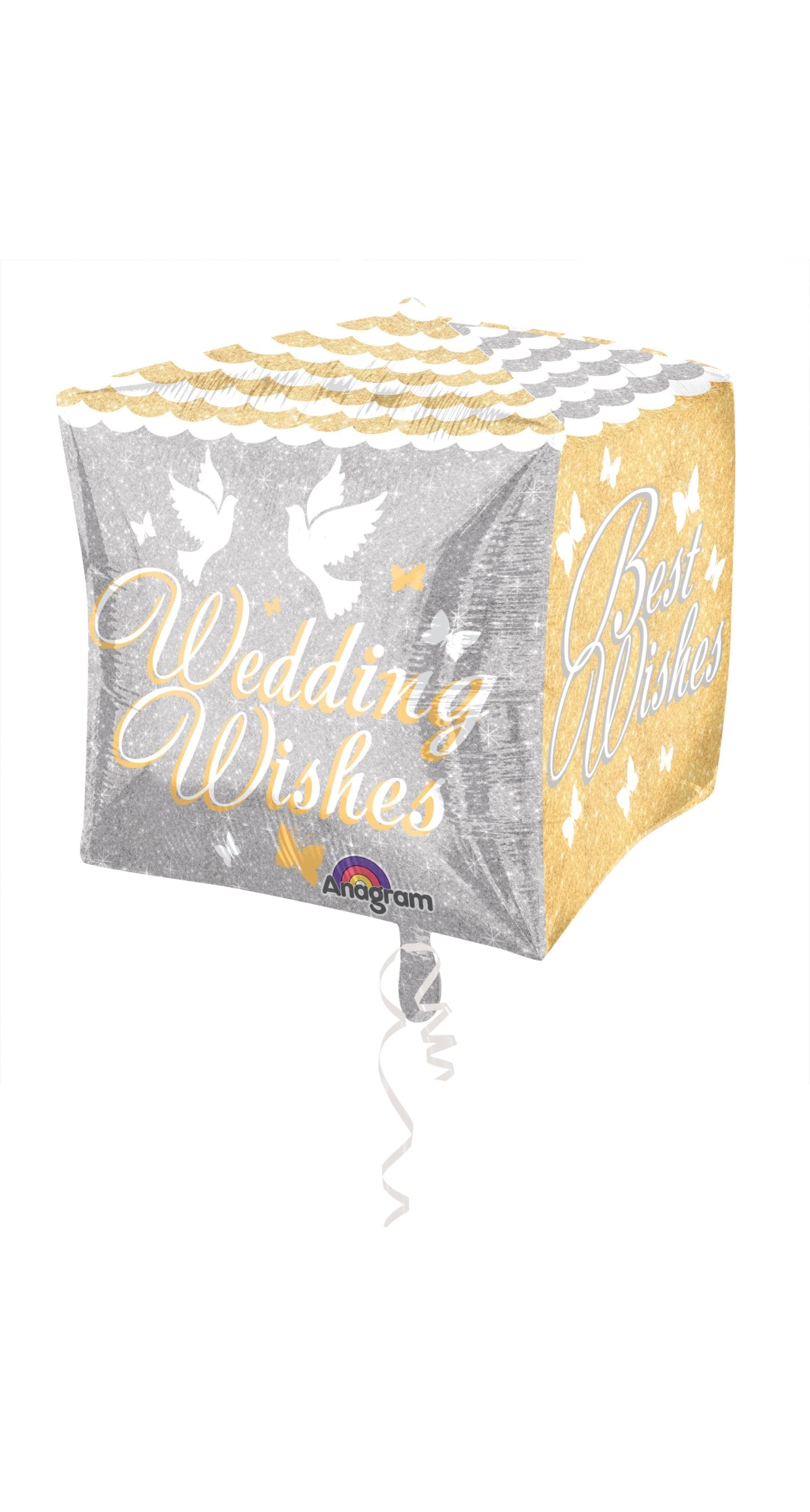 Shimmering Wedding Wishes Cubez Foil Balloon 15'' x 15'' (38cm x 38cm)