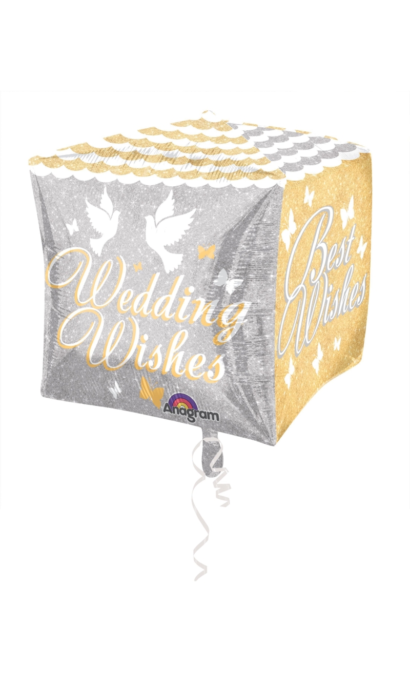 Shimmering Wedding Wishes Cubez Foil Balloon 15'' x 15'' (38cm x 38cm)