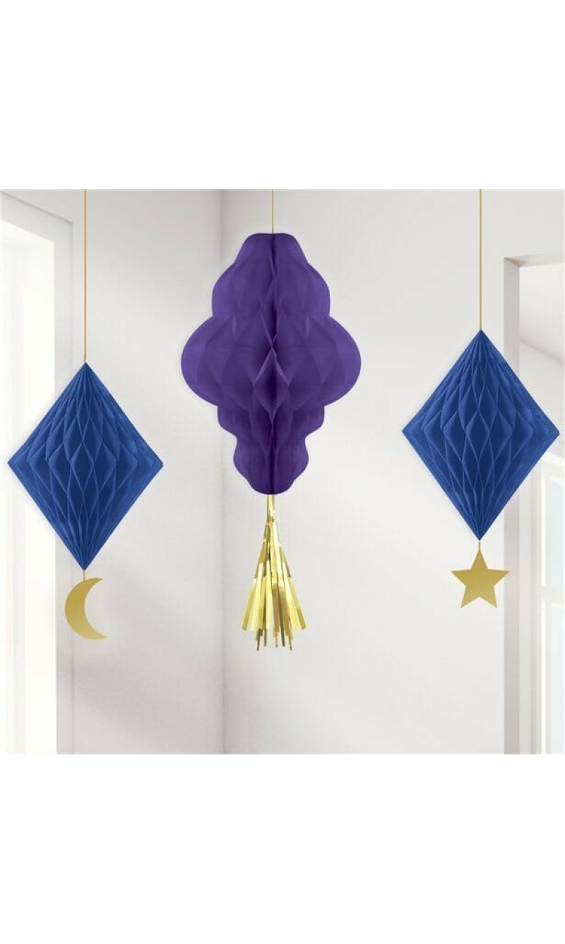 Eid Honeycomb Hanging Decorations - 3pk