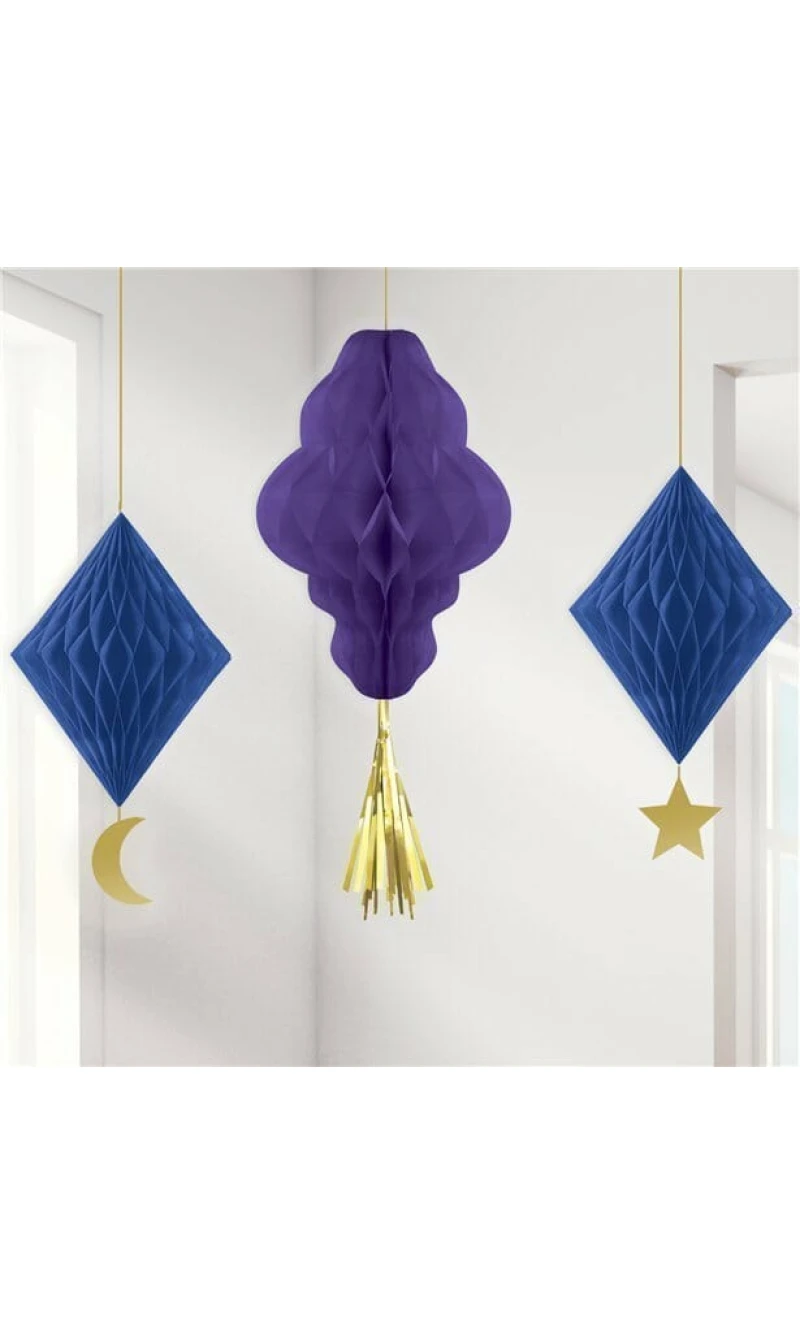 Eid Honeycomb Hanging Decorations - 3pk