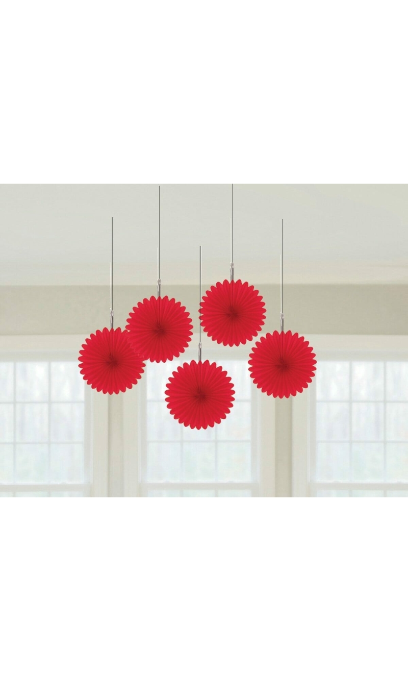 Red Paper Mini Fan Decorations 15cm - 5pk