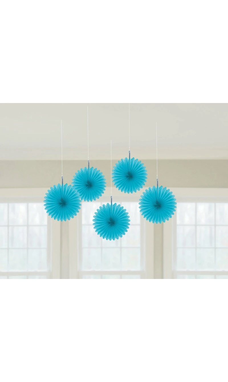 Turquoise Paper Mini Fan Decorations 15cm - 5pk