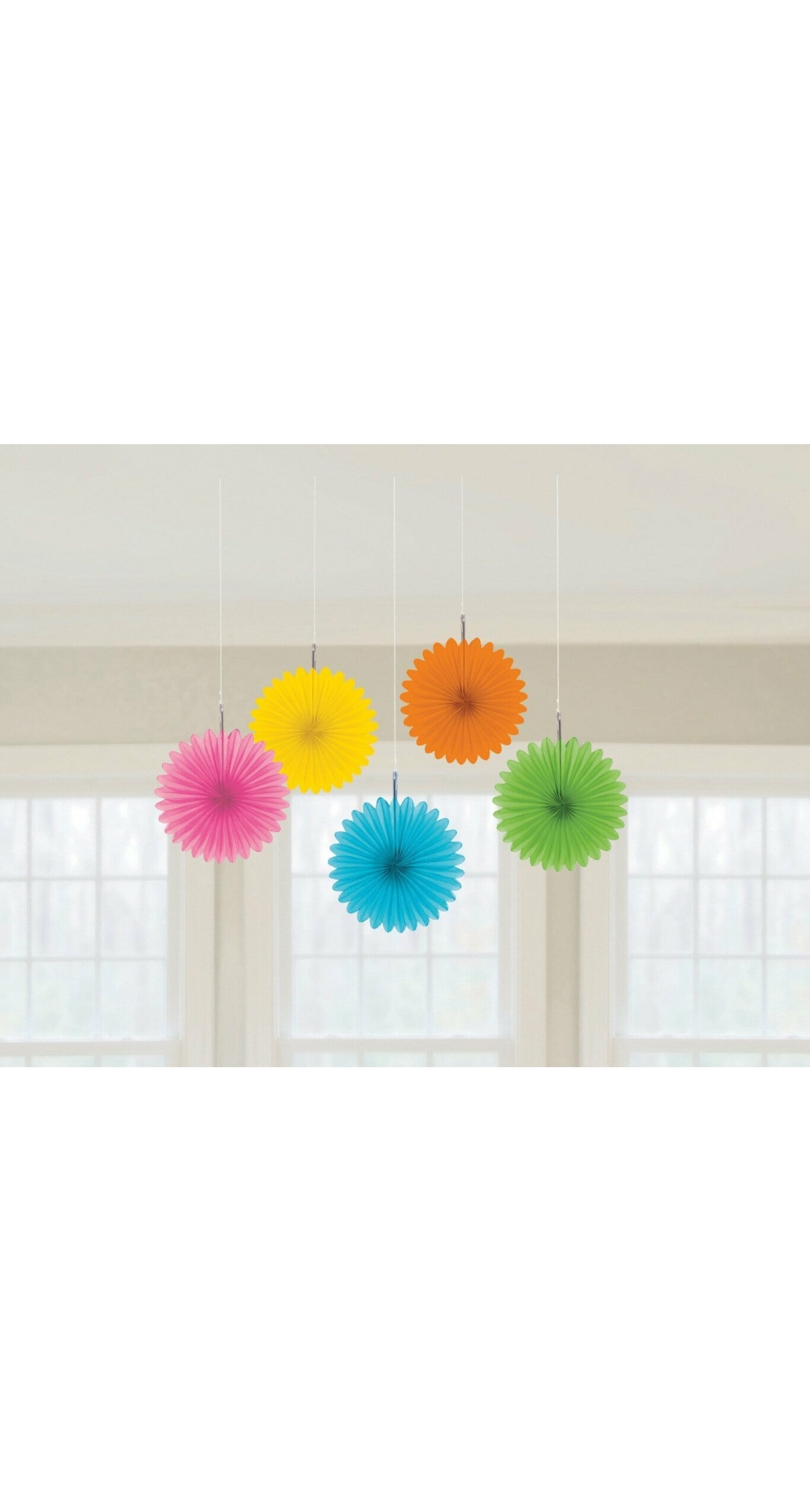Multicoloured Paper Fan Decorations 15.2cm - 5pk