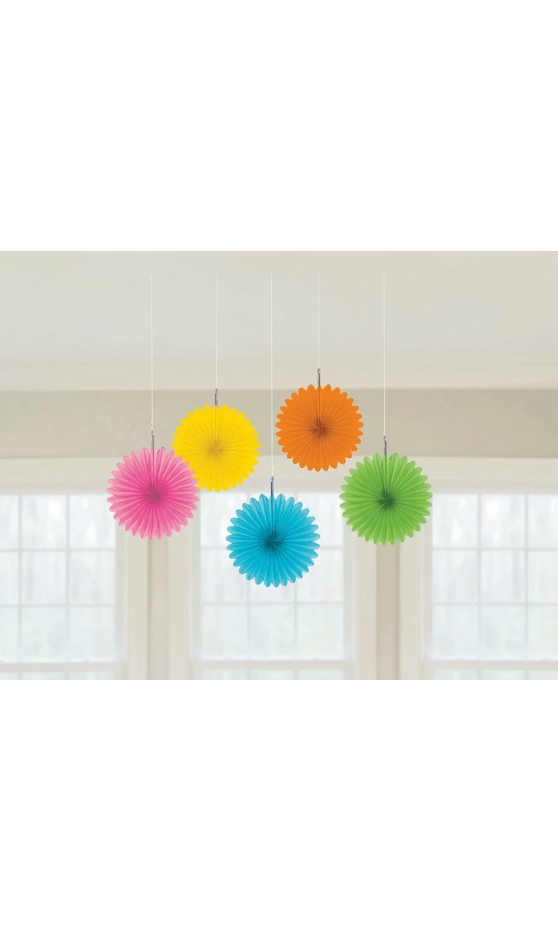 Multicoloured Paper Fan Decorations 15.2cm - 5pk