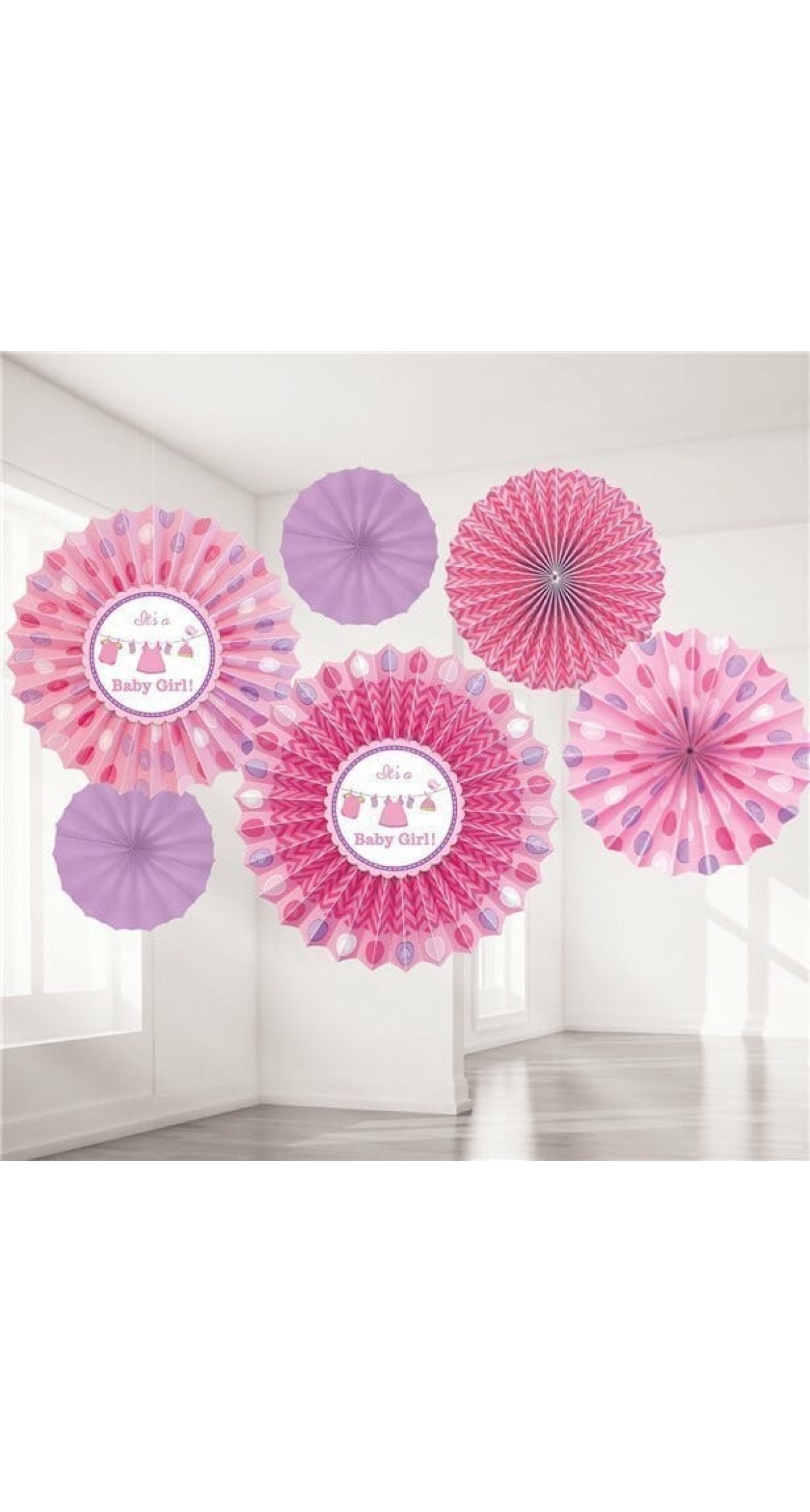 It's A Girl Baby Shower With Love Decoration Fans 40cm - 6pk