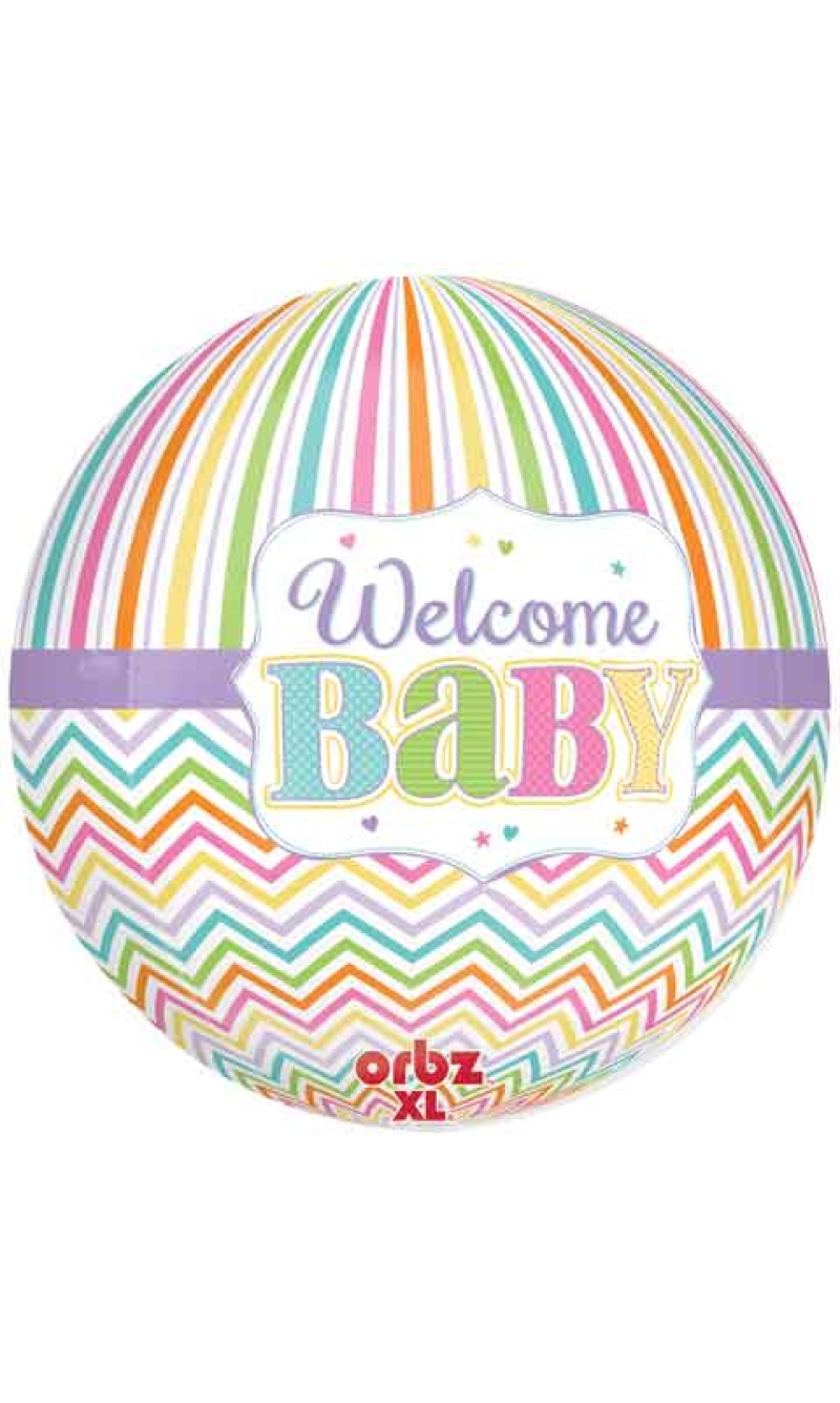 Welcome New Baby Orbz Round Foil Balloon 17" x 18 " (43cm x 45cm)