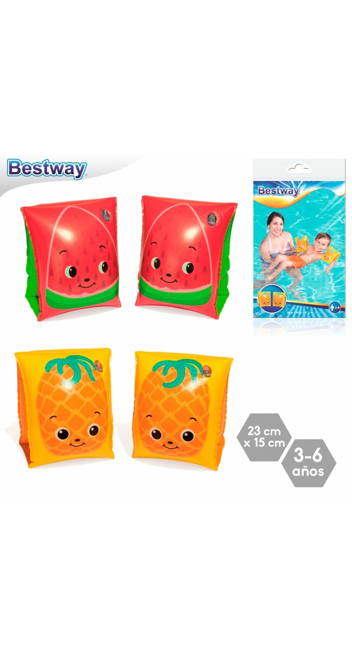 Bestway Assorted Fruit Design Inflatable Armband 23x15cm for Age 3-6 Years (Online Only)