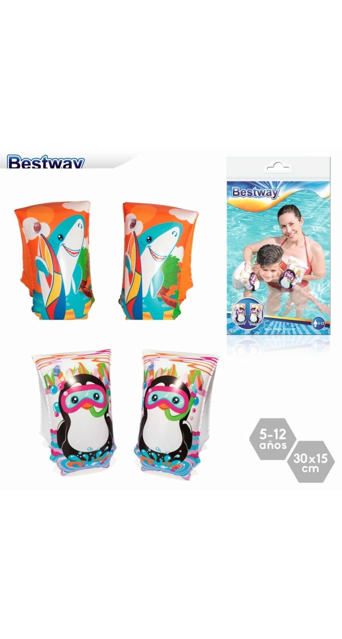Bestway Inflatable Aquatic Life Armbands 30x15cm for Age 5-12 Years (Online Only)
